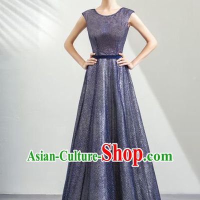 Top Grade Handmade Catwalks Costumes Compere Navy Full Dress for Women