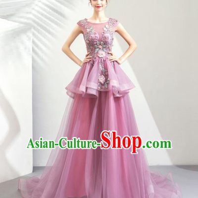 Top Grade Handmade Catwalks Costumes Compere Purple Veil Full Dress for Women