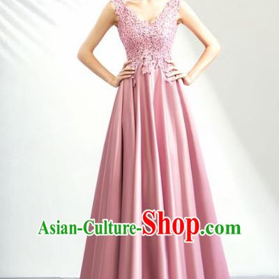 Top Grade Handmade Catwalks Costumes Compere Pink Lace Full Dress for Women