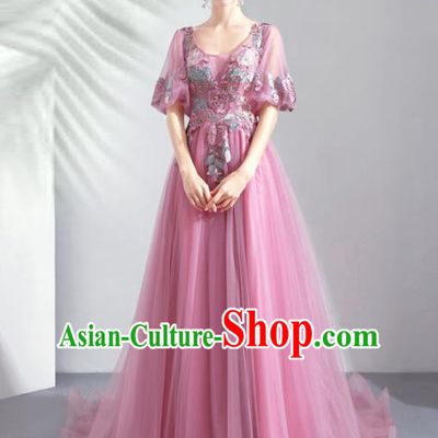 Top Grade Handmade Catwalks Costumes Compere Lilac Veil Full Dress for Women