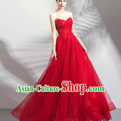 Top Grade Handmade Wedding Costumes Bride Red Veil Dress Princess Wedding Gown for Women