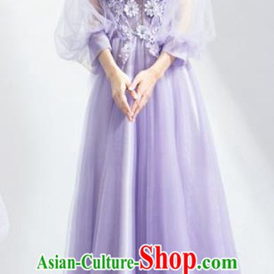 Top Grade Handmade Catwalks Costumes Compere Light Purple Veil Full Dress for Women