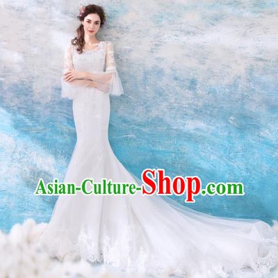 Top Grade Handmade Wedding Costumes Wedding Gown Bride White Mullet Full Dress for Women