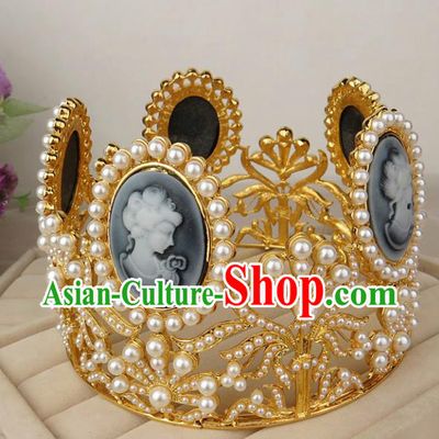 Top Grade Baroque Hair Accessories Wedding Pearls Royal Crown for Women