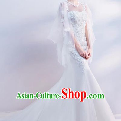 Top Grade Handmade Wedding Costumes Wedding Gown Bride White Veil Mullet Full Dress for Women