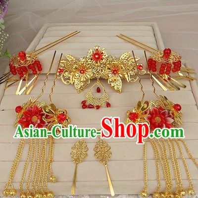 Chinese Traditional Xiuhe Suit Hair Accessories Tassel Step Shake Ancient Wedding Hairpins for Women