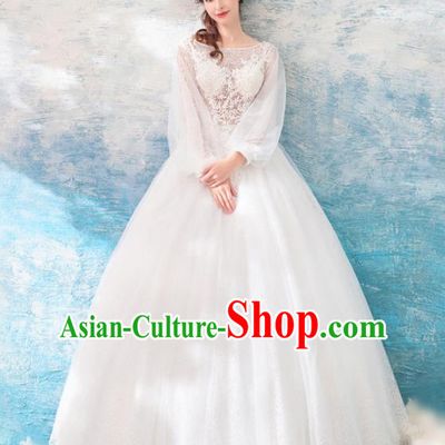 Top Grade Handmade Wedding Costumes Princess Wedding Gown Bride White Lace Full Dress for Women