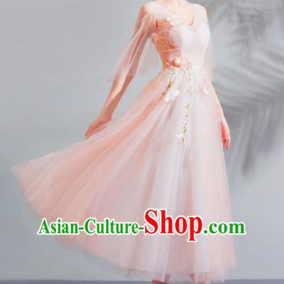 Top Grade Handmade Catwalks Costumes Compere Pink Veil Full Dress for Women