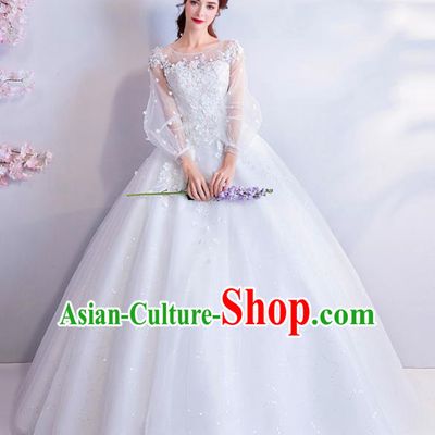 Top Grade Handmade Fancy White Veil Wedding Dress Princess Wedding Gown for Women