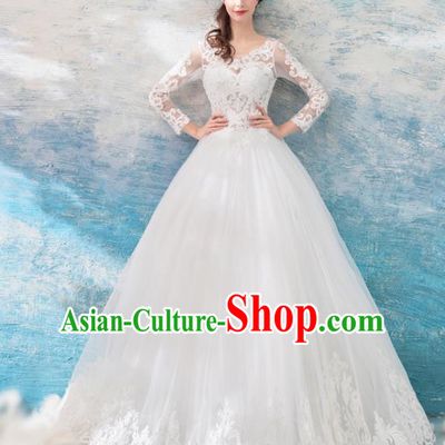 Top Grade Handmade Fancy White Lace Wedding Dress Princess Wedding Gown for Women