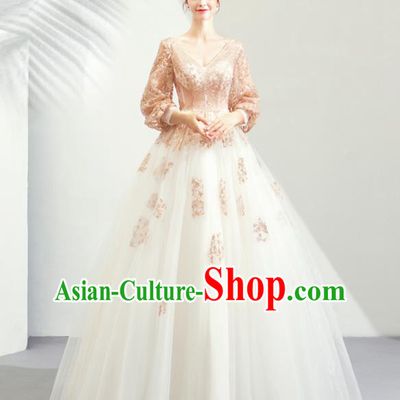 Top Grade Handmade Fancy Golden Lace Wedding Dress Princess Wedding Gown for Women