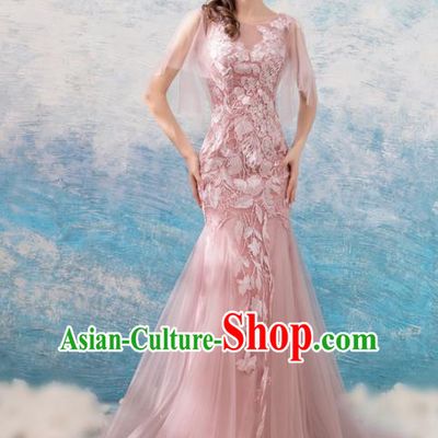 Top Grade Handmade Compere Costume Catwalks Pink Veil Mullet Formal Dress for Women