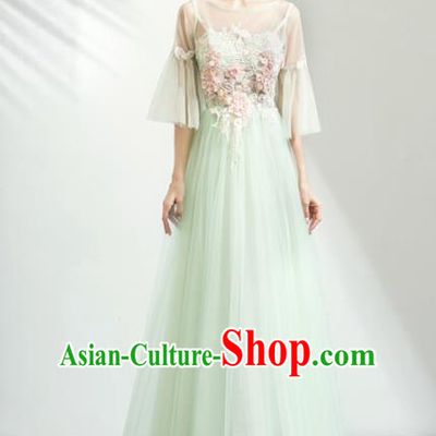 Top Grade Handmade Catwalks Costumes Compere Green Veil Full Dress for Women