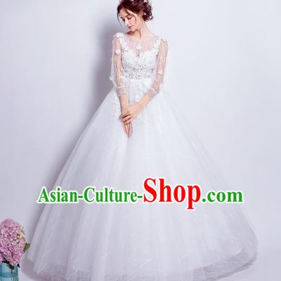 Top Grade Fancy White Wedding Dress Handmade Princess Wedding Gown for Women