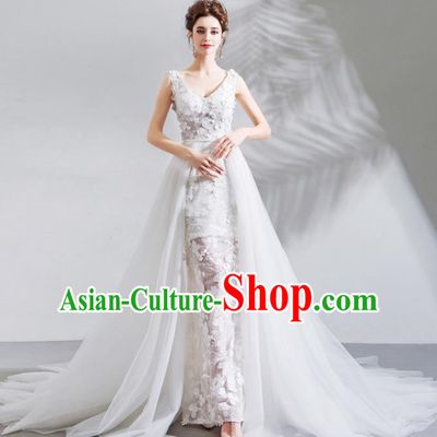 Top Grade Princess Fancy Mullet Wedding Dress Handmade White Lace Wedding Gown for Women