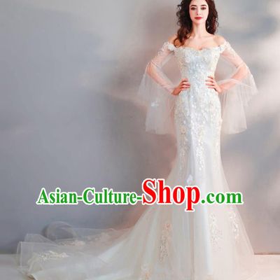 Handmade Top Grade Princess Embroidered Mermaid Wedding Dress Fancy Wedding Gown for Women