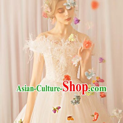 Top Grade Princess Wedding Dress Handmade Fancy White Feather Wedding Gown for Women