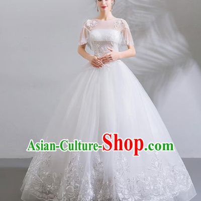 Handmade Top Grade Princess Embroidered White Wedding Dress Fancy Wedding Gown for Women