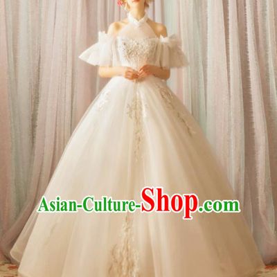 Handmade Top Grade Princess Wedding Dress Fancy Embroidered White Wedding Gown for Women