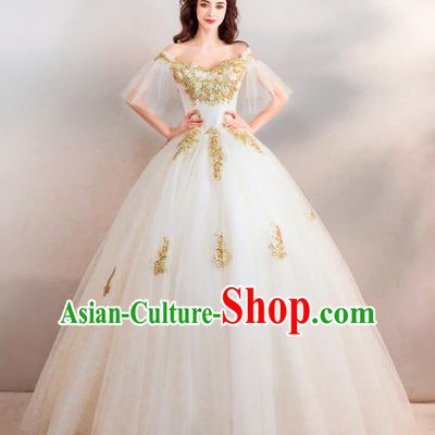 Handmade Top Grade Princess Wedding Dress Fancy Embroidered White Veil Wedding Gown for Women