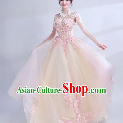 Handmade Top Grade Princess Champagne Wedding Dress Fancy Wedding Gown for Women