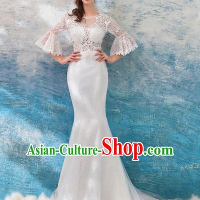 Top Grade Princess White Lace Wedding Dress Handmade Fancy Wedding Gown for Women