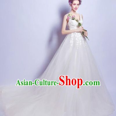 Top Grade Princess Embroidered Wedding Dress Handmade Fancy Wedding Gown for Women
