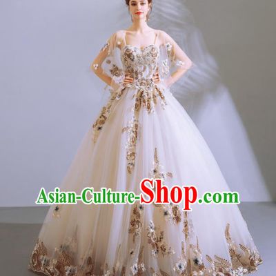 Handmade Princess Embroidered Wedding Dress Fancy Wedding Gown for Women
