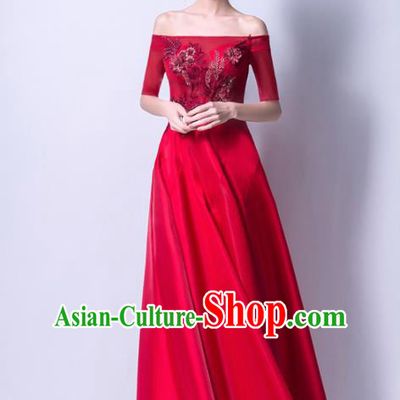 Top Grade Handmade Compere Costume Catwalks Toast Red Formal Dress for Women