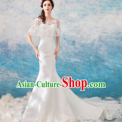 Handmade Princess Trailing Wedding Dress Fancy Embroidered Wedding Gown for Women