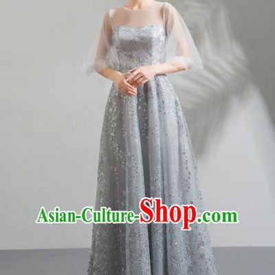 Top Grade Compere Grey Costume Handmade Catwalks Formal Dress for Women