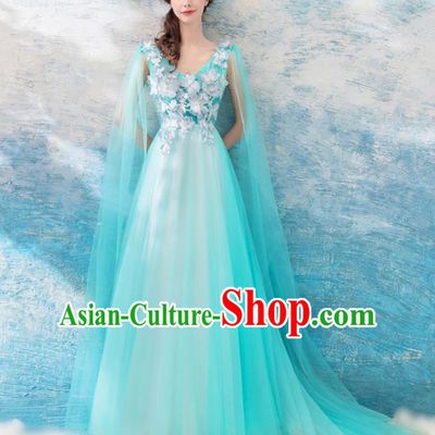 Top Grade Compere Green Veil Formal Dress Handmade Catwalks Angel Full Dress for Women