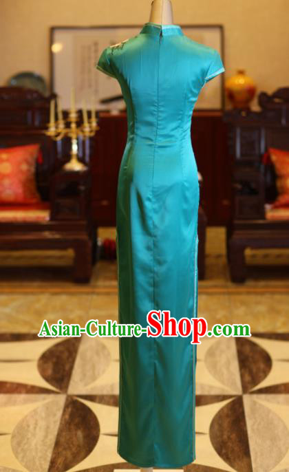 Chinese Traditional Red Cheongsam Wedding Bride Costume Compere Full Dress for Women