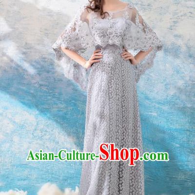 Top Grade Compere Grey Formal Dress Handmade Catwalks Angel Full Dress for Women