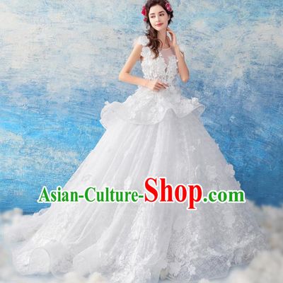 Handmade Princess Trailing Wedding Dress Top Grade Fancy Wedding Gown for Women