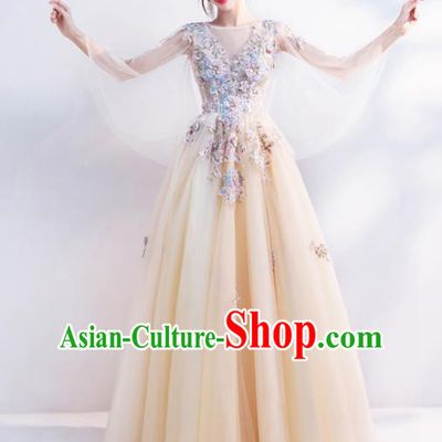 Handmade Bride Costume Princess Champagne Wedding Dress Top Grade Fancy Wedding Gown for Women