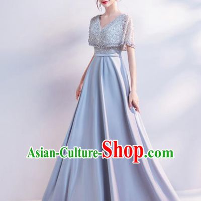 Handmade Grey Diamante Evening Dress Compere Costume Catwalks Angel Full Dress for Women