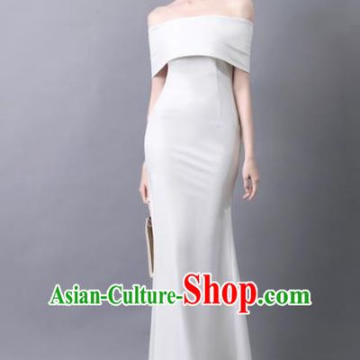 Handmade White Evening Dress Compere Costume Catwalks Angel Full Dress for Women