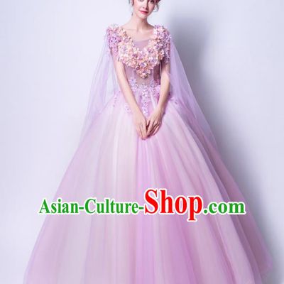 Handmade Bride Purple Wedding Dress Princess Costume Flowers Fairy Fancy Wedding Gown for Women