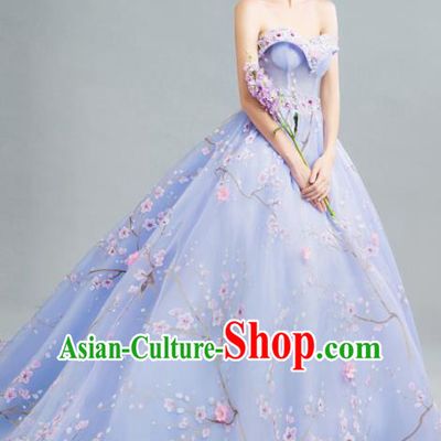 Handmade Bride Lilac Wedding Dress Princess Costume Flowers Fairy Fancy Wedding Gown for Women