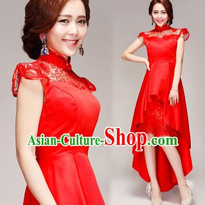 Chinese Traditional Full Dress Red Cheongsam for Women