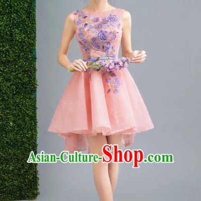 Handmade Pink Veil Short Evening Dress Compere Costume Catwalks Angel Full Dress for Women