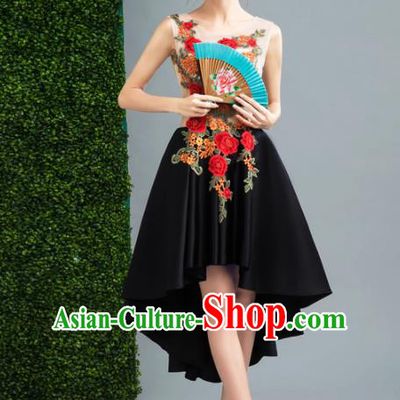 Handmade Embroidered Peony Evening Dress Compere Costume Catwalks Angel Full Dress for Women