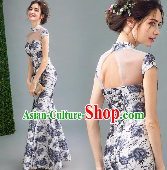Top Grade Purple Veil Evening Dress Compere Costume Handmade Catwalks Angel Full Dress for Women