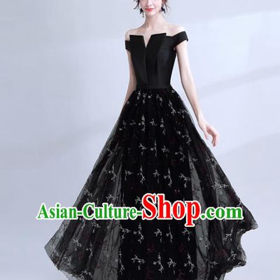Handmade Black Evening Dress Compere Costume Catwalks Angel Full Dress for Women