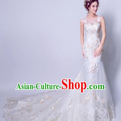 Handmade Bride Lace Trailing Wedding Dress Princess Costume Fancy Wedding Gown for Women