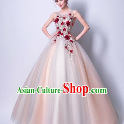 Handmade Bride Embroidered Flowers Wedding Dress Princess Costume Fancy Wedding Gown for Women