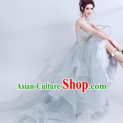 Handmade Embroidered Beads Evening Dress Compere Costume Catwalks Angel Full Dress for Women