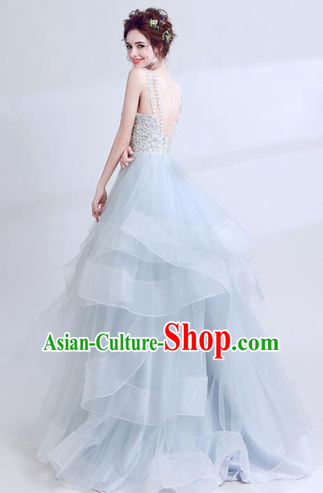Top Grade Purple Veil Evening Dress Compere Costume Handmade Catwalks Angel Full Dress for Women