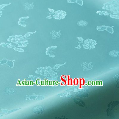 Asian Korean Traditional Blue Brocade Fabric Classical Butterfly Peony Pattern Silk Fabric Hanbok Silk Material
